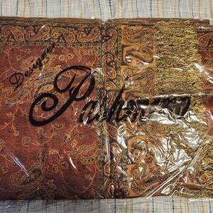 Designer Pashmina Paisley Scarf - Red, Brown and Gold